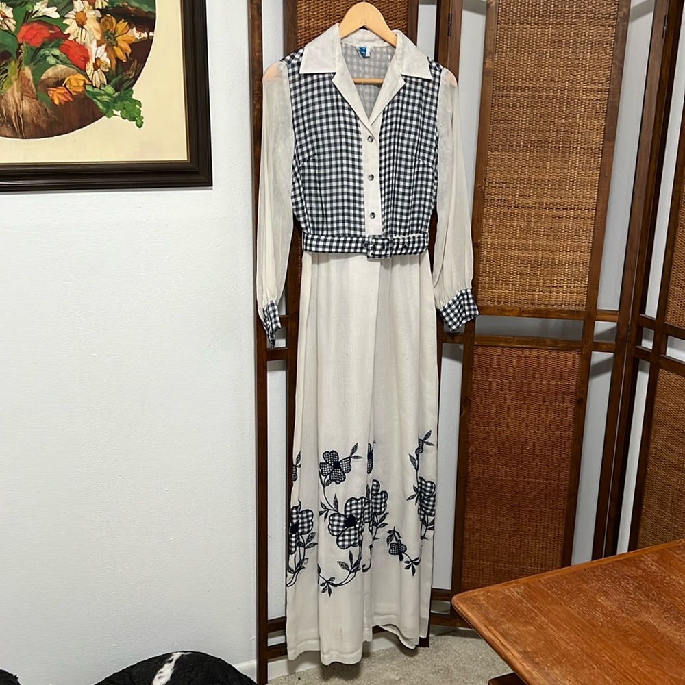 Vintage Avalon floral checker prairie dress size 10